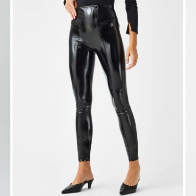 NWT New SPANX Faux Patent Leather Liquid Gloss Black-Sz Small $110 Retail